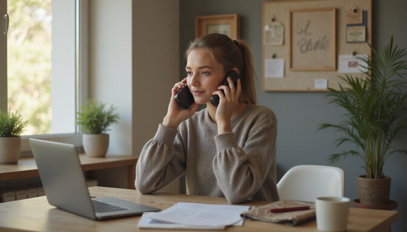 Warm and calm office setting with a person providing phone support