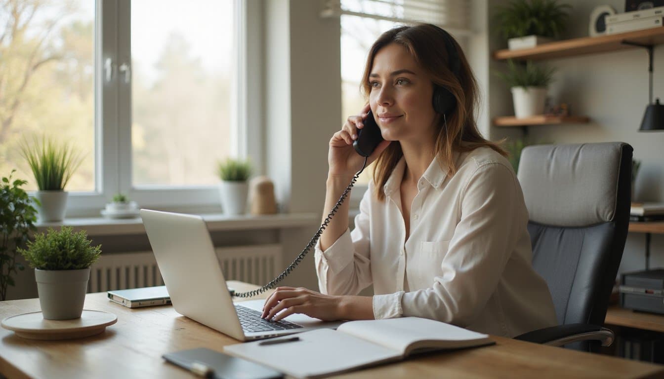 Home office support call with natural light and a peaceful atmosphere