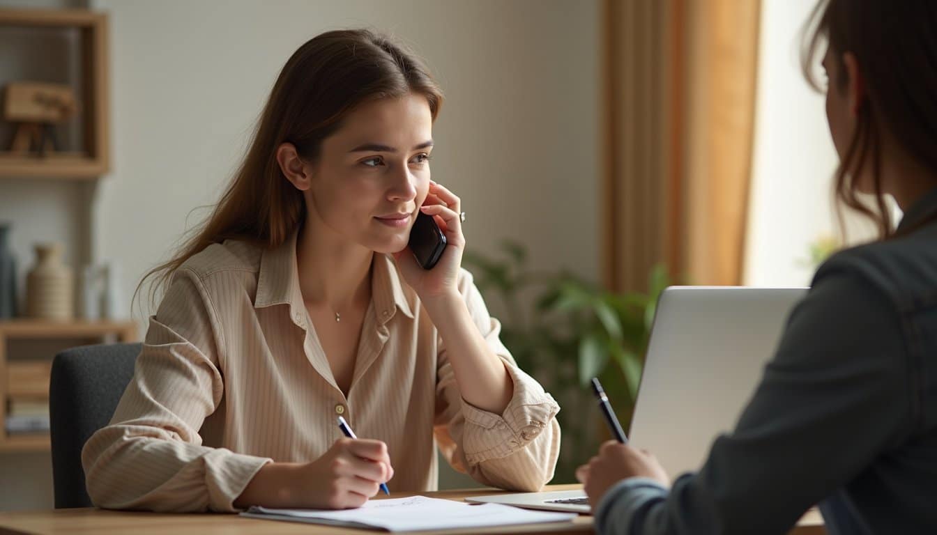 Compassionate support worker offering help through a hotline call